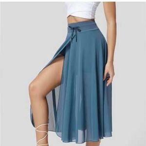 Halara Provincial Blue High Waisted Drawstring Mesh 2-in-1 Pocket Skirt